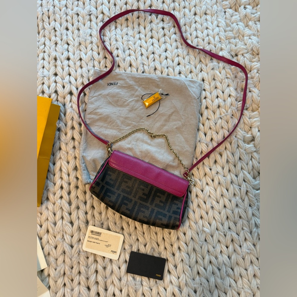 Authentic FENDI 2015 Zucca Pink cyclamin & Tobacco Mini Pouch wt boxtagsdustbag - Picture 6 of 17